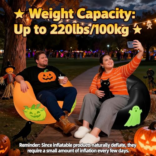 Inflatable Pumpkin Glow in the Dark Bean Bag Chair for Kids & Adults - Halloween Lounge Sofa