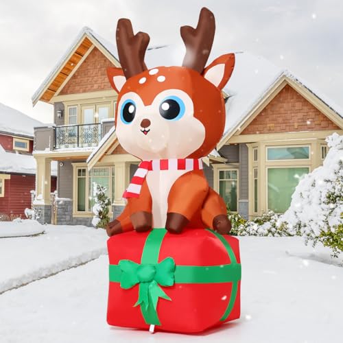 6FT Christmas Inflatable Deer with Built-in LEDs Outdoor Yard Decor