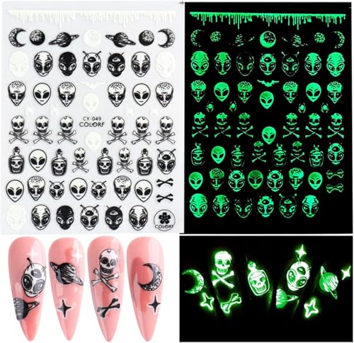 Halloween Luminous Nail Stickers Set - Alien, Ghost, Skull, Pumpkin Style 5