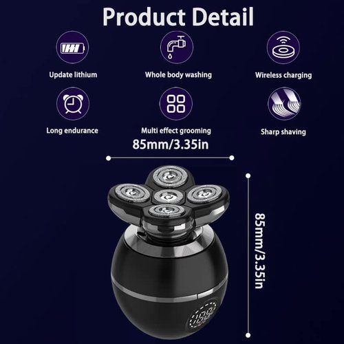 Upgrade 5-in-1 Electric Head Shaver for Men, LED Display, Multifunctional Cordless IPX7 Waterproof Rotary Grooming Kit