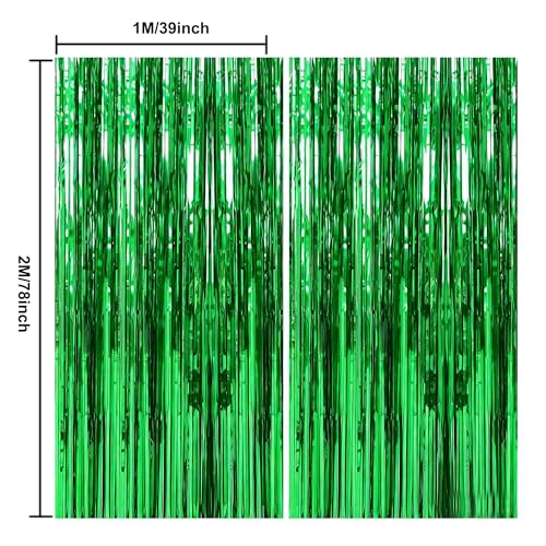 Green Rain Curtain Foil Fringe Backdrop for Party Decoration - 2 Pieces