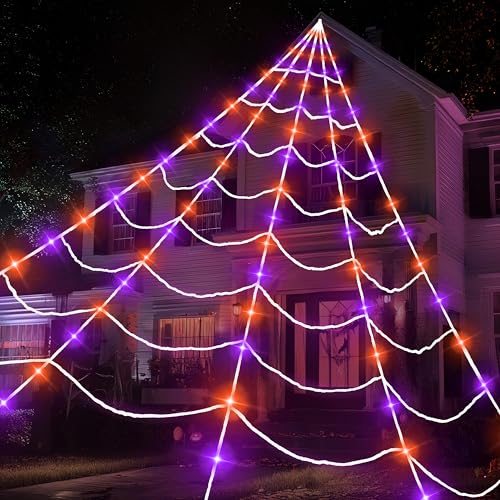 Outdoor LED Spider Web Decoration with Lights & Timer - 17.4 x 16.4 FT Halloween Cobweb