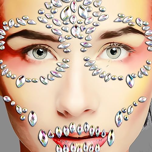Day of the Dead Face Gems - Halloween Skull Rhinestone Stickers, One Size Fits All