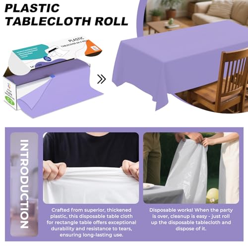 Light Purple Plastic Table Cover Roll 54x160ft with Cutter Box - Custom Size Party Tablecloth