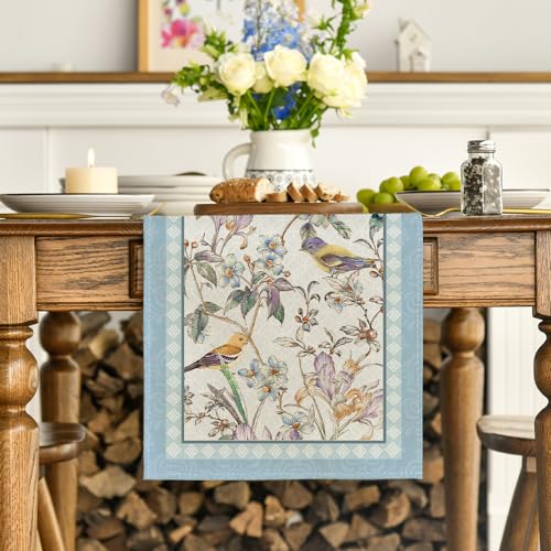 13x72 Inch Blue Floral Table Runner Pack of 2 - Spring Home Decor