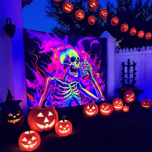 Halloween Blacklight Tapestry - UV Reactive Wall Decor 79" x 59" - Variation C