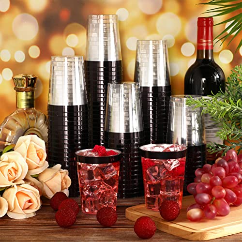 10oz Black Rimmed Disposable Plastic Cups - Elegant Party Tumblers, 200 Pack