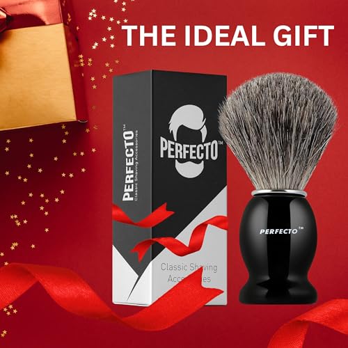 Perfecto 100% Pure Badger Shaving Brush Black Handle - Luxurious Wet Shave