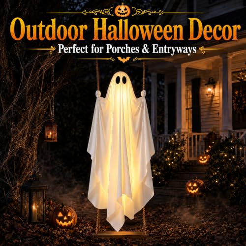 5FT Swinging Ghost Halloween Outdoor Decor with Remote LED Lights