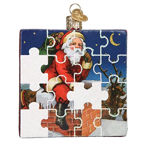 Santa Jigsaw Puzzle Glass Ornament Holiday Decoration Collectible