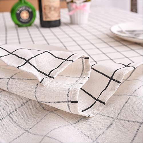 Rectangle Linen Tablecloth 23x23 Wrinkle-Resistant Washable White Checkered Dining Cover - C-White Plaid