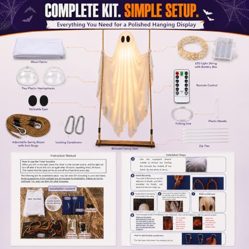 Halloween Decorations Outdoor 6.5FT Swing Ghost Lighted Yard Decor with Remote