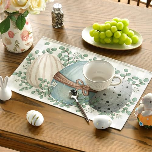 Eucalyptus Eggs Easter Placemats Set of 4 - 12x18 Inch Spring Dining Decor Beige