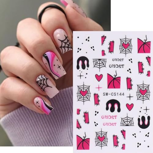 Halloween Nail Art Stickers Set - 3D Ghost Spider Web Pumpkin Skull Decorations for DIY Manicure