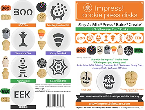 Halloween Cookie Press Disks Set - 8 Spooky Designs for Baking & Decorating