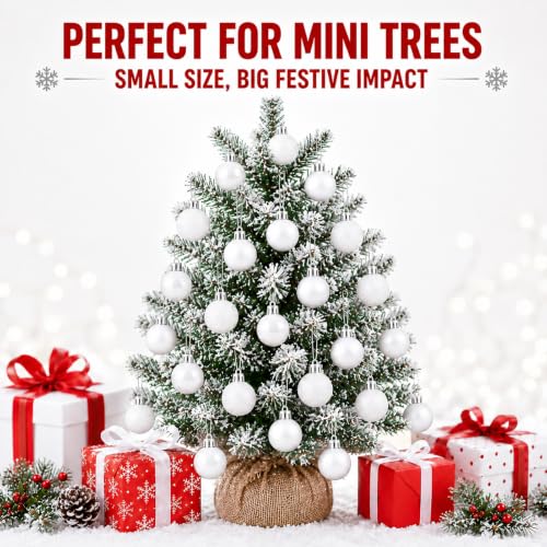 White Christmas Tree Ornaments Set - 24 Small 1.57 Inch Holiday Decorations