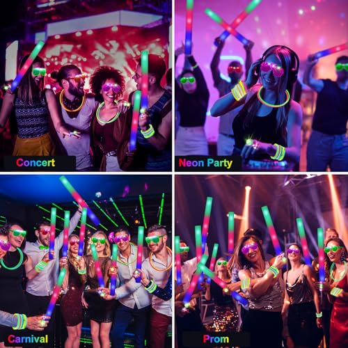 Glow in the Dark Party Supplies Set with Foam Sticks LED Glasses & Finger Lights