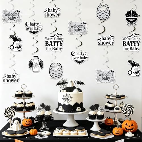 Halloween Baby Shower Decorations Bat Theme Hanging Swirls Purple Black Set