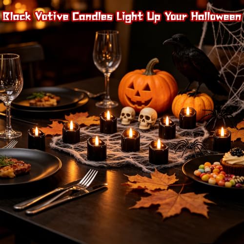 Wondise Halloween Black Real Wax Votive Candles with Remote Timer - 6pcs