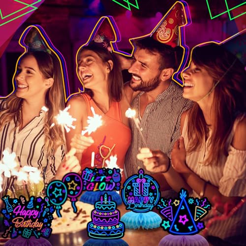 Glow Party Centerpieces Neon Birthday Decorations - 6 Pcs Vibrant Honeycomb Table Decor