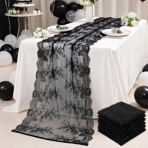 Black Lace Table Runners 30x120 Inches - 6 Pack Elegant Wedding Decor