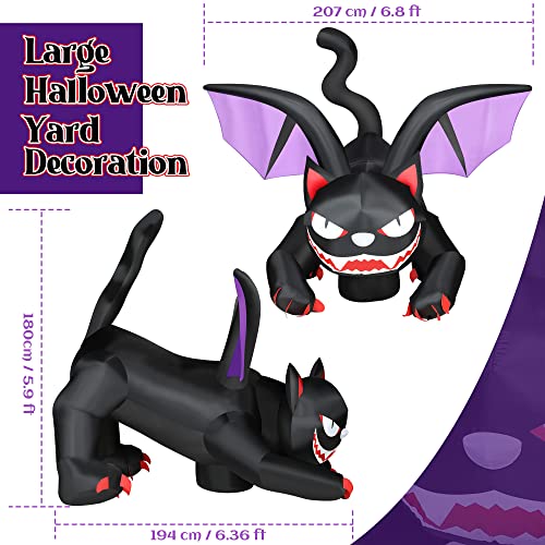 Giant Black Cat Inflatable Halloween Decoration with LED Lights - 6 Feet Animated Yard Decor