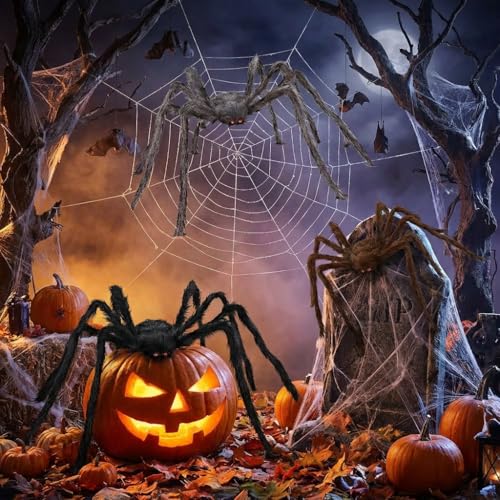Halloween Giant Black, Brown & Grey Spider 3 Pack - 5Ft Realistic Outdoor Indoor Decor Set