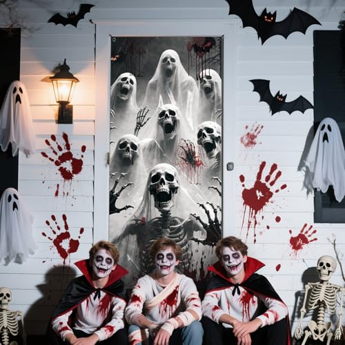 Halloween Door Cover Scary Skeleton Zombie Banner 79x35in Haunted House Decor