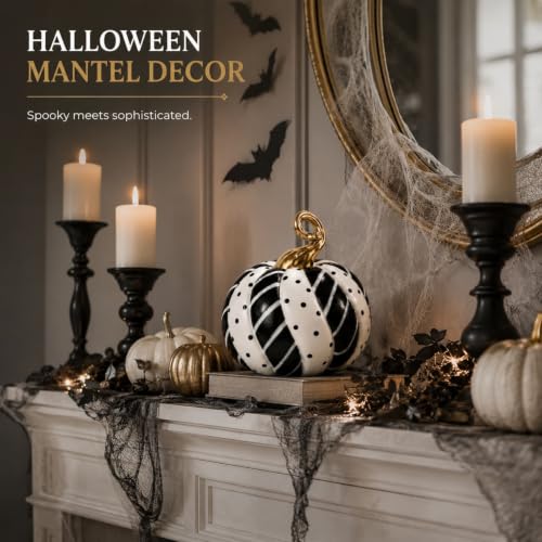Black and White Pumpkin Decor Figurine Halloween Home Accent - Black White Variation
