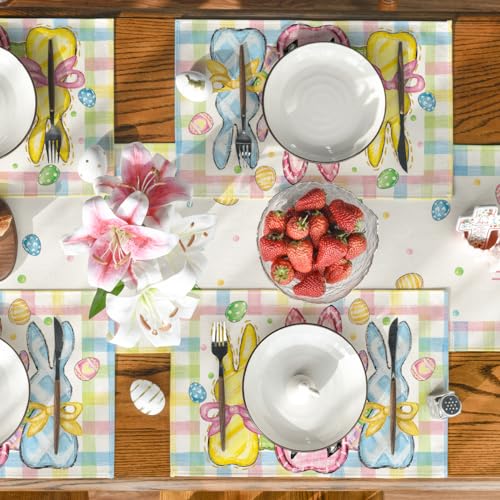 Colorful Buffalo Plaid Bunny Easter Placemats Set of 4 - 12x18 Yellow