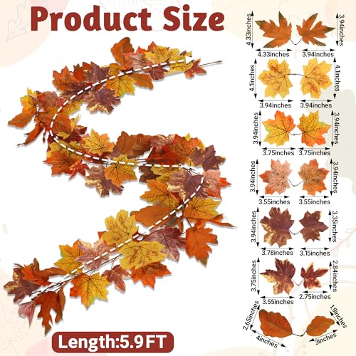 Helimoto Fall Maple Leaf Garland 4 Pack - 23.6FT Autumn Halloween Decor - Brownyellow