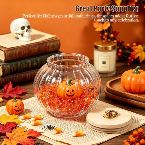 Halloween Pumpkin Jar with Lid - Airtight Glass Candy Canister for Party Decor
