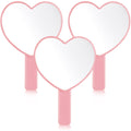 Yalikop 3 Pcs Handheld Heart Mirror Valentines Gifts Cute Travel Mini Makeup Plastic Mirrors with Handle Pink Gifts for Women Birthday Party Favor Cosmetic (Pink)