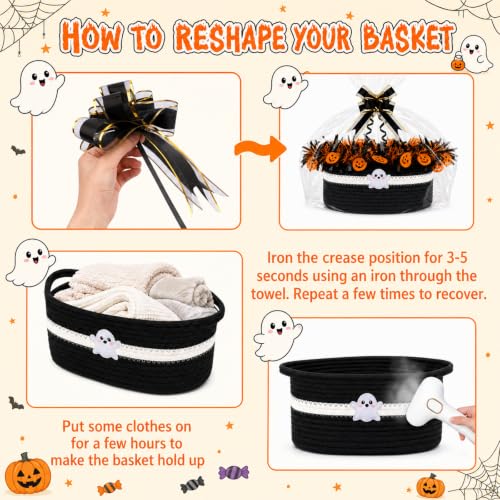 Halloween Boo Basket Set with Ribbons & Transparent Bag - Black & White