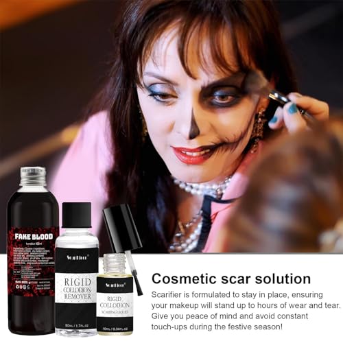 Rigid Collodion Scar Makeup Kit 10ML with Remover & Fake Blood for Special Effects