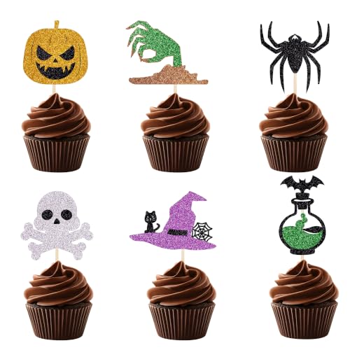 Black 24 Pcs Halloween Cupcake Toppers - Pumpkin & Ghost Party Decorations