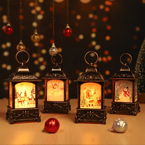 Christmas Lantern Snow Globe Set with 4 Styles Indoor/Outdoor Decor