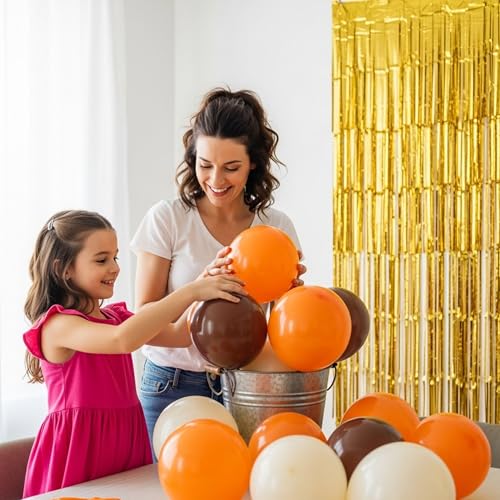 Thanksgiving Fall Balloon Set with Gold Fringe Curtain - 17 Pcs Autumn Decor