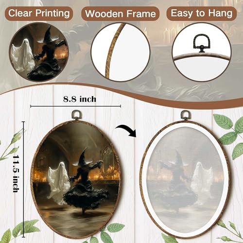 Ghost Witch Dancing Oval Wall Art Canvas - Dark Academia Halloween Decor, Variation 16