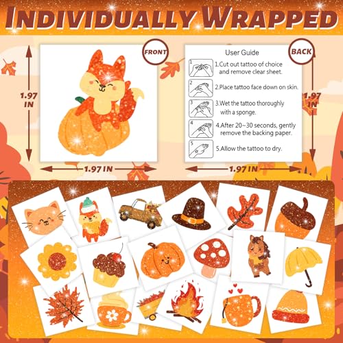 Autumn Glitter Temporary Tattoos for Kids - 120 Pcs Fall Harvest Designs