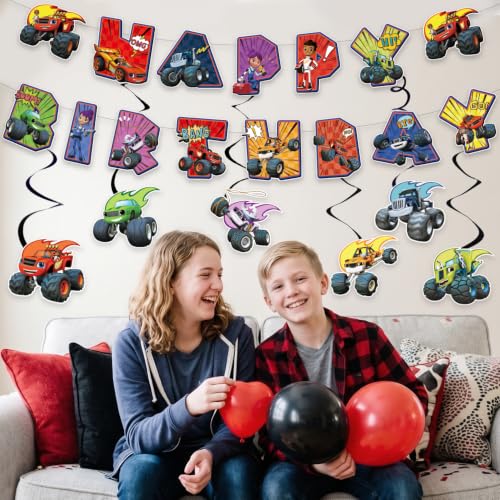Birthday Party Decorations Set with Banner and Hanging Streamers - Cartoon Themed Kids Party Supplies