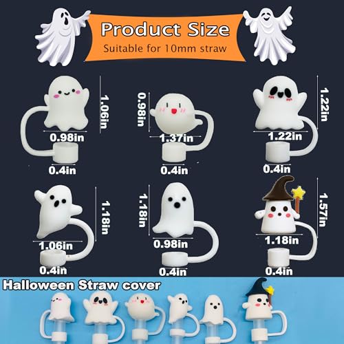 Halloween Ghost Silicone Straw Toppers for 30/40oz Tumblers - Dust-Proof & Reusable