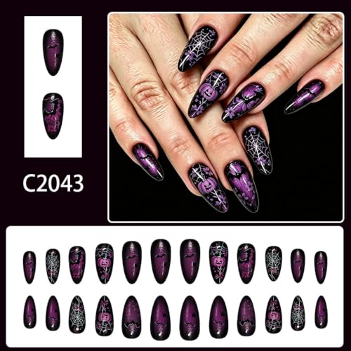 Halloween Press On Nails Medium Almond Glitter Purple Style-16 - 24Pcs