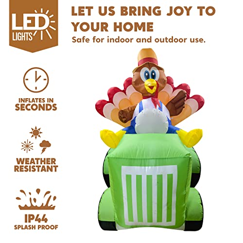 8 FT Inflatable Thanksgiving Turkey Driving Car Yard Decor with LED Lights