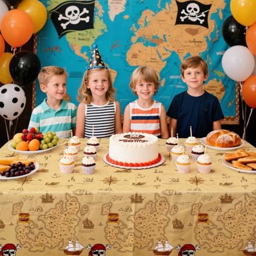 Pirate Tablecloth Set - Waterproof Treasure Map Party Decor for Kids