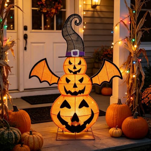 Outdoor 3-Tier Lighted Jack-O-Lantern Pumpkin Halloween Decor