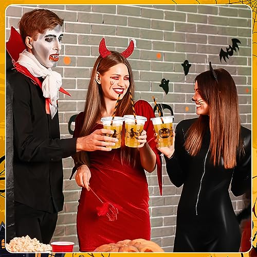 Halloween Disposable Cups Ghost Pattern 12 oz Clear Plastic Party Cups - 100 Sets