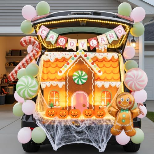 Candy Trunk or Treat Car SUV Decorations Set with String Lights & Banner - Pink & Green