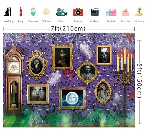 Halloween Haunted House Backdrop 7x5FT Purple Spooky Ghost & Spider Wall Decor - Digital Photo Background