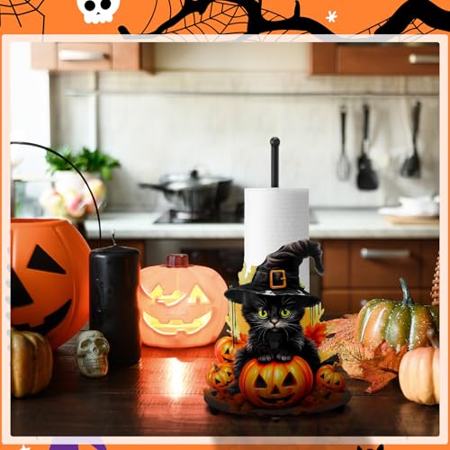 Halloween Black Cat Pumpkin Paper Towel Holder - Festive Kitchen Decor
